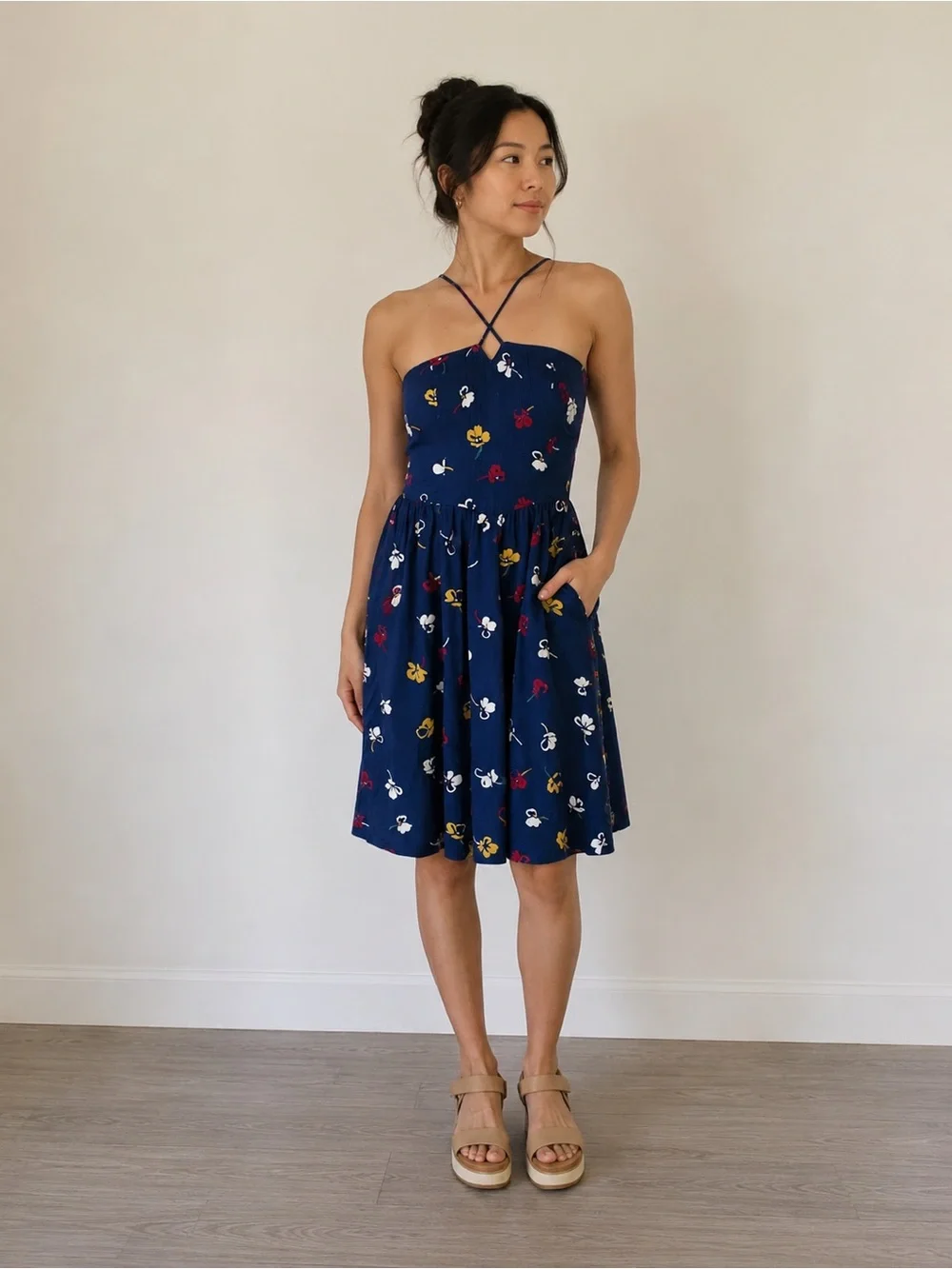 Floral Midi Dress with Crisscross Straps
